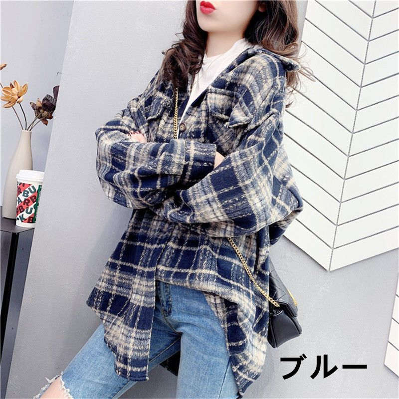 お取り寄せ商品 シャツ レディース オーバーシャツ 長袖 2M-2XL コットン トップス 棉 コートゆったり ビッグシャツ チェックシャツ 大きいサイズ対応 