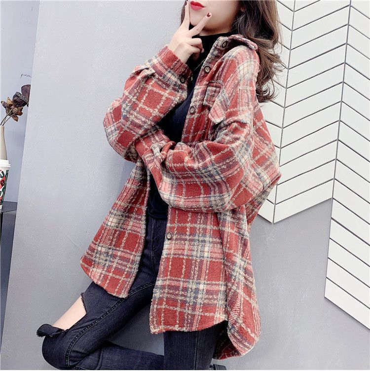 お取り寄せ商品 シャツ レディース オーバーシャツ 長袖 2M-2XL コットン トップス 棉 コートゆったり ビッグシャツ チェックシャツ 大きいサイズ対応 