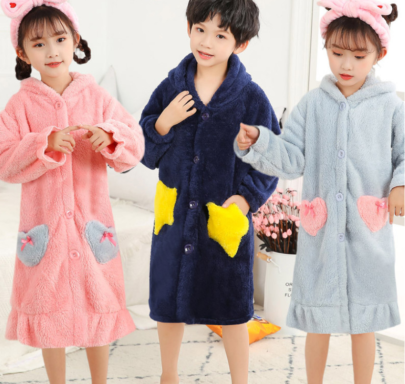 バスローブ キッズ パジャマ ガウン ナイトガウン ルームウェア 長袖 フード付き 寝巻き ふわふわ バスローブ 秋冬用 部屋着 寒さ対策 着る毛布 