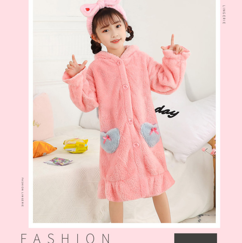 バスローブ キッズ パジャマ ガウン ナイトガウン ルームウェア 長袖 フード付き 寝巻き ふわふわ バスローブ 秋冬用 部屋着 寒さ対策 着る毛布 