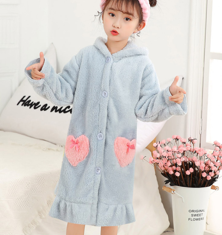 バスローブ キッズ パジャマ ガウン ナイトガウン ルームウェア 長袖 フード付き 寝巻き ふわふわ バスローブ 秋冬用 部屋着 寒さ対策 着る毛布 