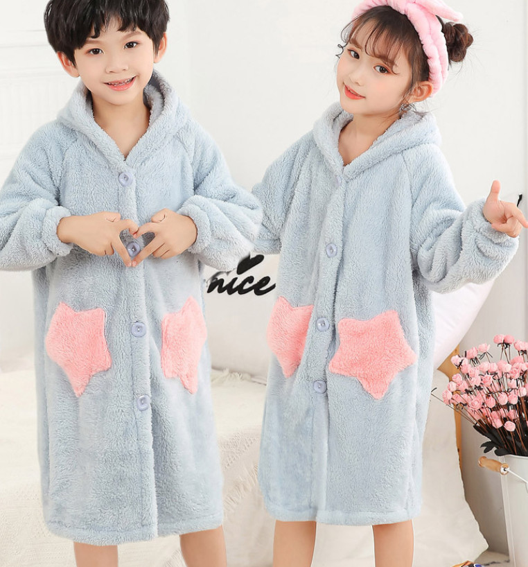バスローブ キッズ パジャマ ガウン ナイトガウン ルームウェア 長袖 フード付き 寝巻き ふわふわ バスローブ 秋冬用 部屋着 寒さ対策 着る毛布 