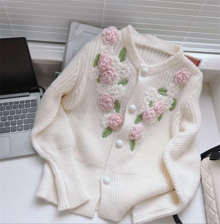 ニットセーターレディース きれいめ 長袖 ニットソー 大人 カジュアル フラワー 可愛い 花 着やせ ニットリブニットトップス おしゃれ セーター 