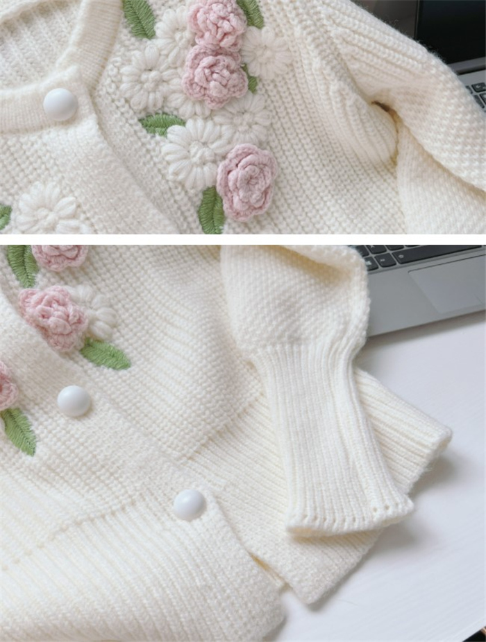 ニットセーターレディース きれいめ 長袖 ニットソー 大人 カジュアル フラワー 可愛い 花 着やせ ニットリブニットトップス おしゃれ セーター 