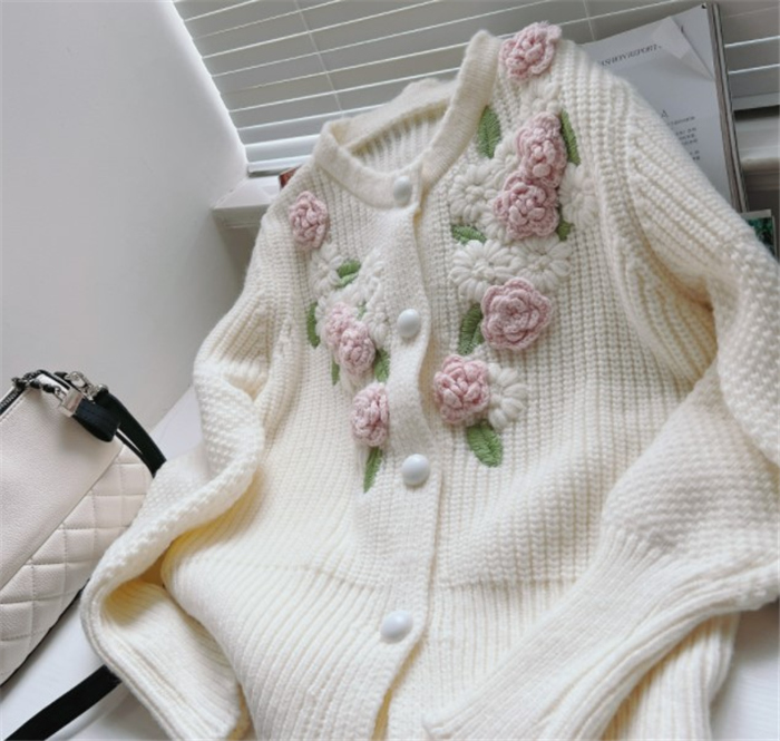 ニットセーターレディース きれいめ 長袖 ニットソー 大人 カジュアル フラワー 可愛い 花 着やせ ニットリブニットトップス おしゃれ セーター 