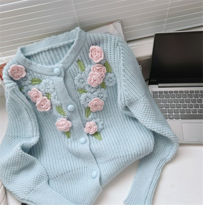 ニットセーターレディース きれいめ 長袖 ニットソー 大人 カジュアル フラワー 可愛い 花 着やせ ニットリブニットトップス おしゃれ セーター 