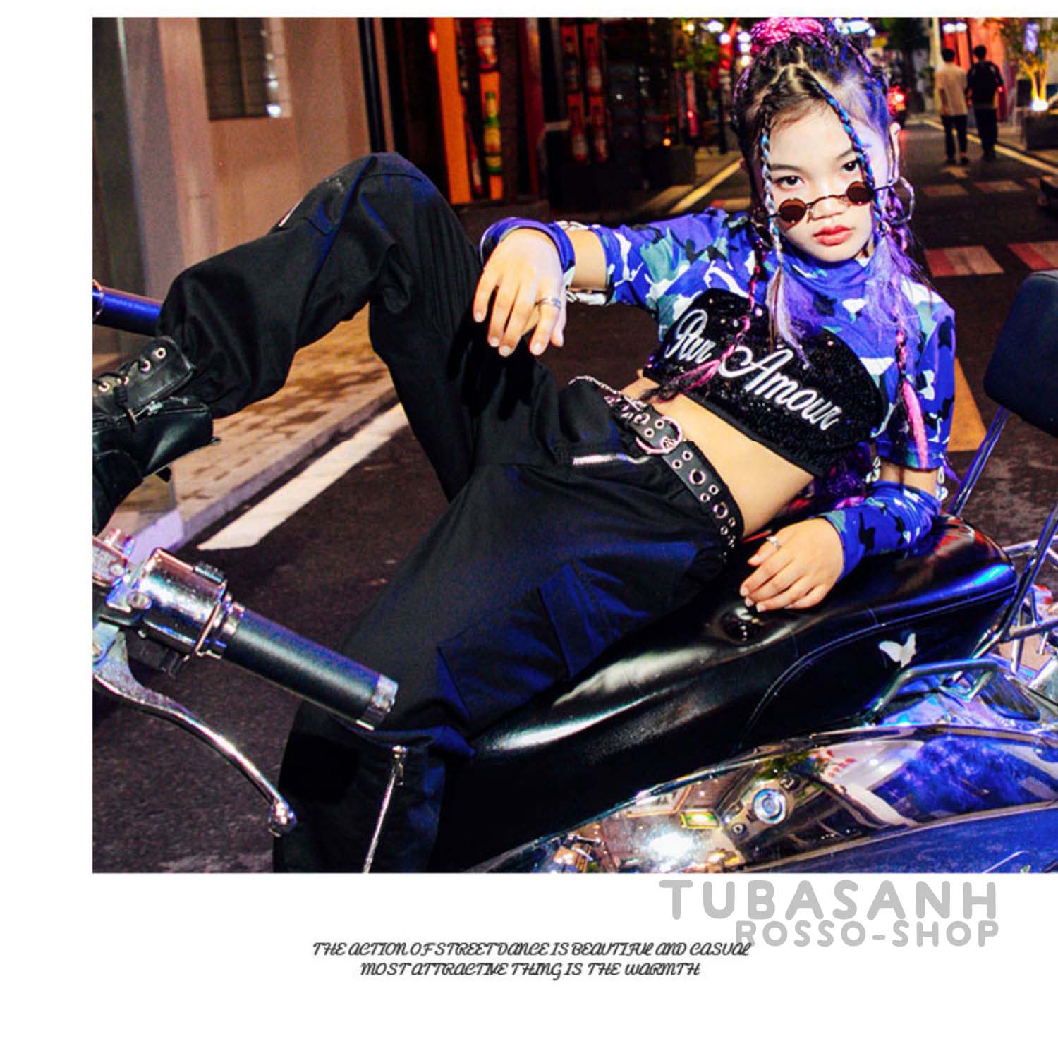 ダンス衣装 キッズ 女の子 迷彩 黒 紫 韓国 HIPHOP へそ出し 演習 ステージ衣装 ジャズダンス衣装 ヒップホップ セット 