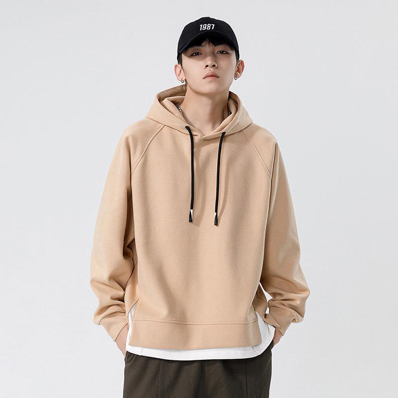 プルオーバーメンズ 長袖 フード付き フェイクレイヤードデザイン 重ね着風 カジュアル 運動 スポーツ おしゃれ トップス お兄系 