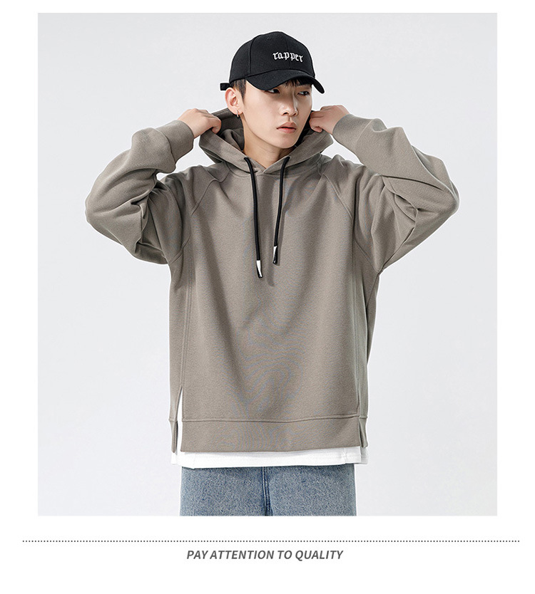 プルオーバーメンズ 長袖 フード付き フェイクレイヤードデザイン 重ね着風 カジュアル 運動 スポーツ おしゃれ トップス お兄系 