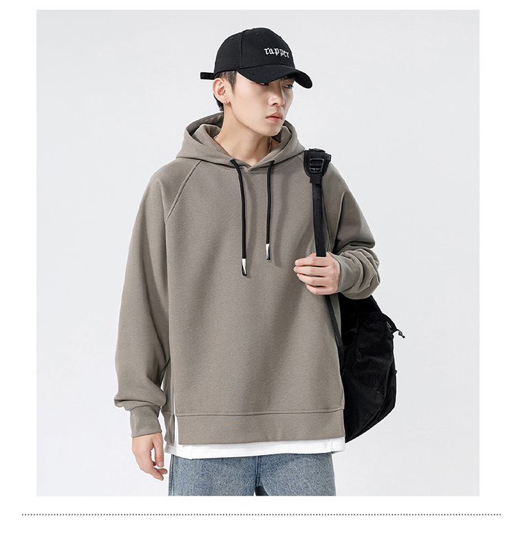 プルオーバーメンズ 長袖 フード付き フェイクレイヤードデザイン 重ね着風 カジュアル 運動 スポーツ おしゃれ トップス お兄系 