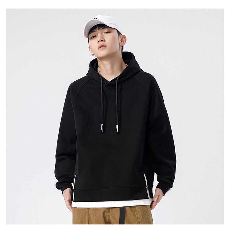 プルオーバーメンズ 長袖 フード付き フェイクレイヤードデザイン 重ね着風 カジュアル 運動 スポーツ おしゃれ トップス お兄系 