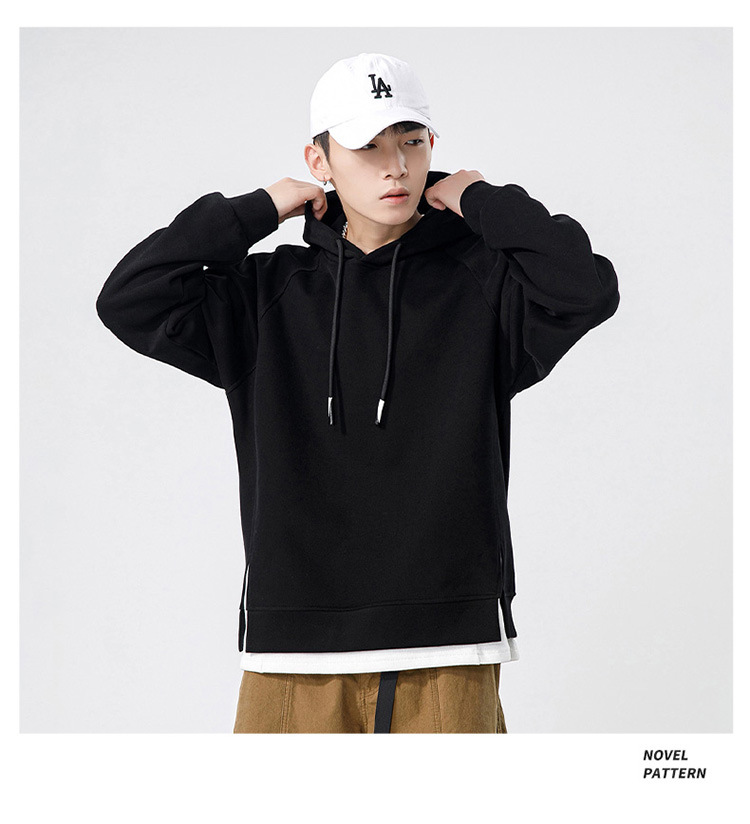 プルオーバーメンズ 長袖 フード付き フェイクレイヤードデザイン 重ね着風 カジュアル 運動 スポーツ おしゃれ トップス お兄系 