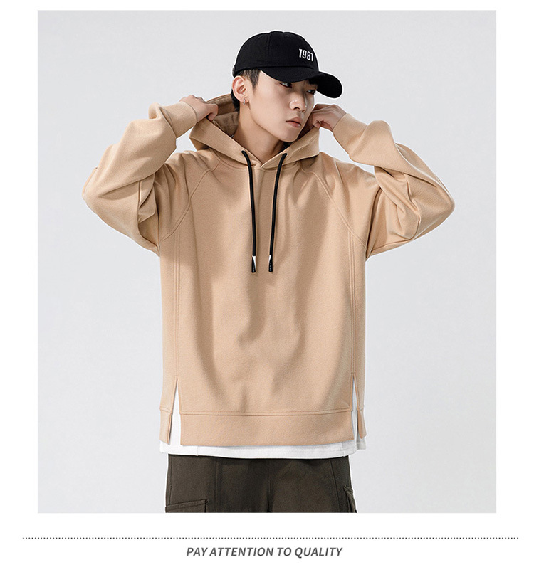 プルオーバーメンズ 長袖 フード付き フェイクレイヤードデザイン 重ね着風 カジュアル 運動 スポーツ おしゃれ トップス お兄系 