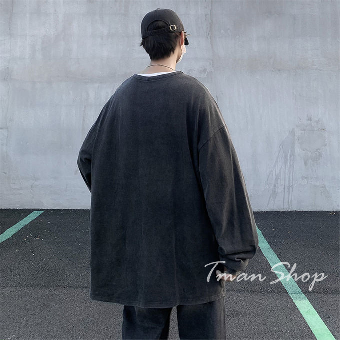 Tシャツ メンズ 長袖 クルーネック トップス 無地 大人 春 韓国ファッション ヒップホップ お洒落 大きいサイズ オフィス 秋 通勤 着痩せ ポケット付き 