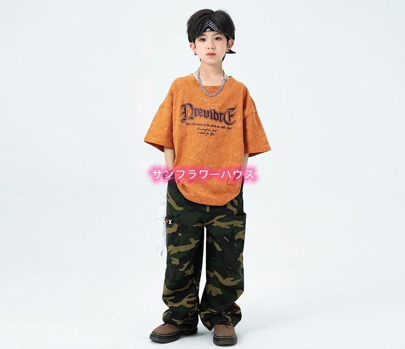 トップス キッズダンス衣装 セットアップ ヒップホップ 衣装 韓国 半袖 Tシャツ 男の子 カーゴパンツ チアガール 女の子 ダンス 子供 ダンスウェア 