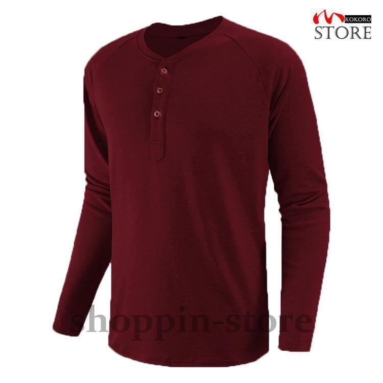 ロンT メンズ 大きいサイズ 長袖Tシャツ トップス ボタン付き 綿混 夏物 Tシャツ クルーネック ティーシャツ 