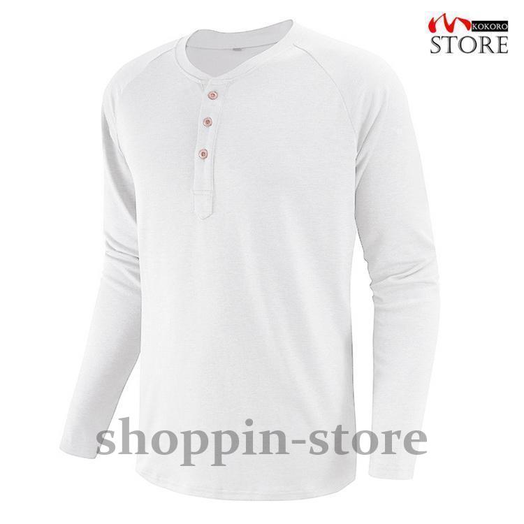 ロンT メンズ 大きいサイズ 長袖Tシャツ トップス ボタン付き 綿混 夏物 Tシャツ クルーネック ティーシャツ 