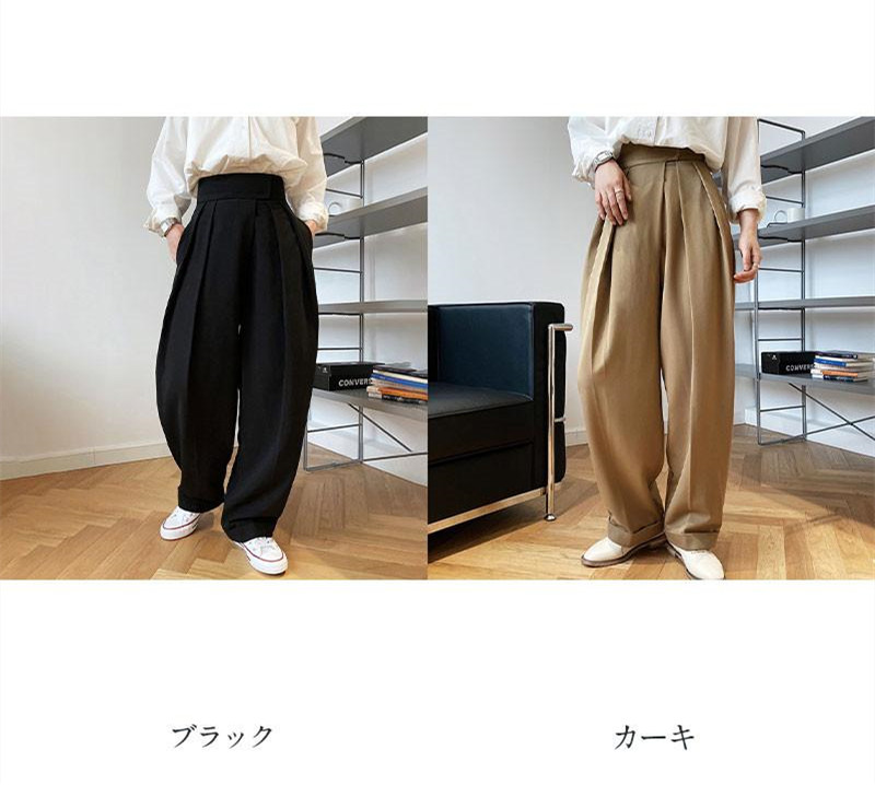 チノパン ワイドパンツ プリーツ テーパードパンツ レディース マジックテープ ズボン イージーパンツ カジュアル 春夏 秋 ロング ゆったり パンツ 