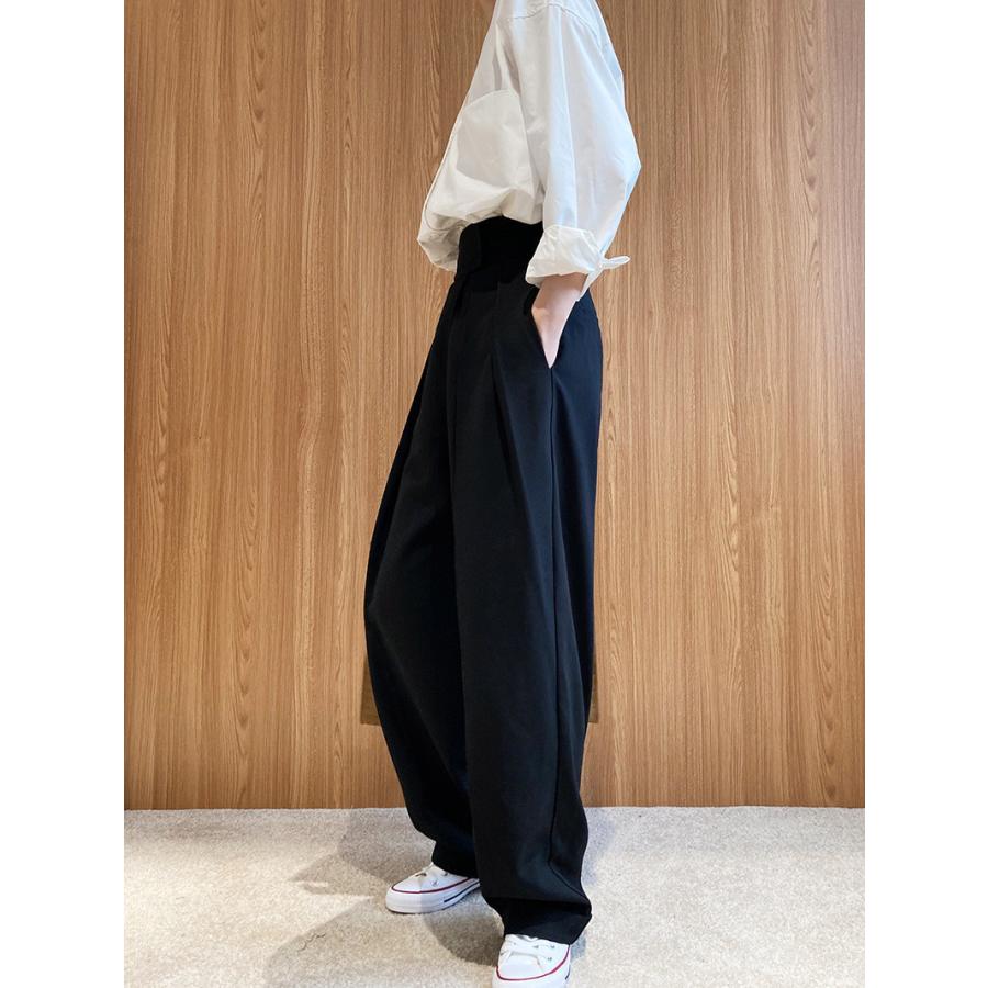 チノパン ワイドパンツ プリーツ テーパードパンツ レディース マジックテープ ズボン イージーパンツ カジュアル 春夏 秋 ロング ゆったり パンツ 