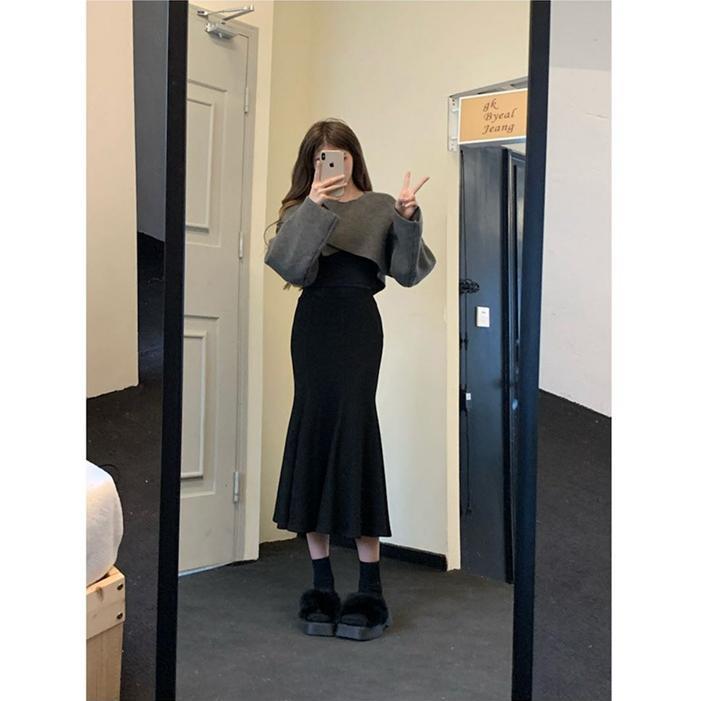 ニットスカート ミモレ丈 膝下 マーメイドスカート レディース ロング フハイウエスト ミモレスカート ニット ロング丈 