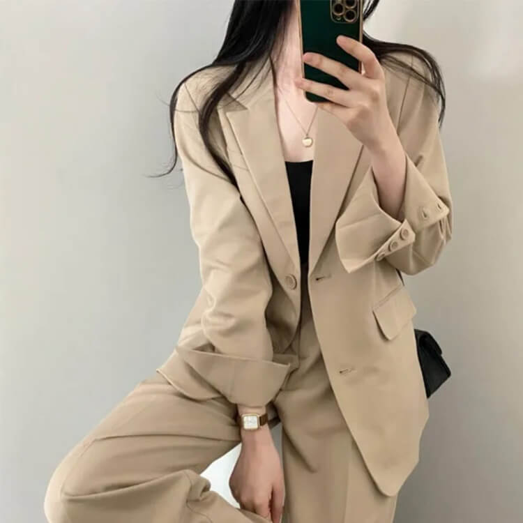 スーツ レディース 韓国 パンツ カジュアル シングル ジャケット ワイドパンツ セミロング テーラード ハイウエスト 春 おしゃれ セットアップ 