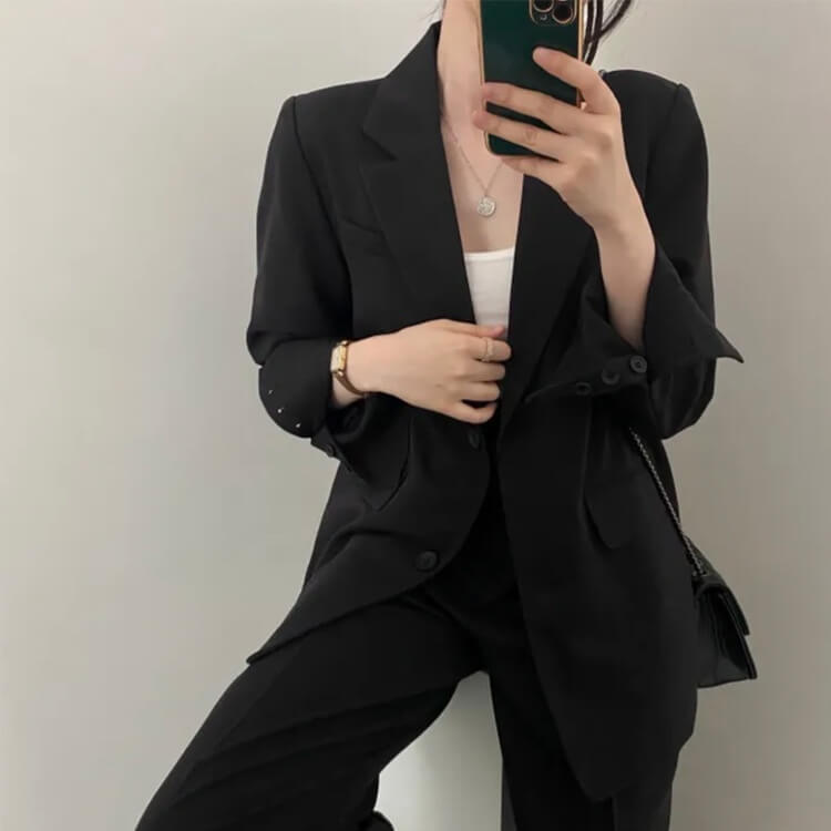 スーツ レディース 韓国 パンツ カジュアル シングル ジャケット ワイドパンツ セミロング テーラード ハイウエスト 春 おしゃれ セットアップ 