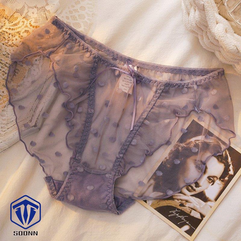 スタンダードショーツ レディース フルバック パンティー 女性下着 パンツ リボン ランジェ 水玉 レース 薄手 おしゃれ 透け感 可愛い シースルー 