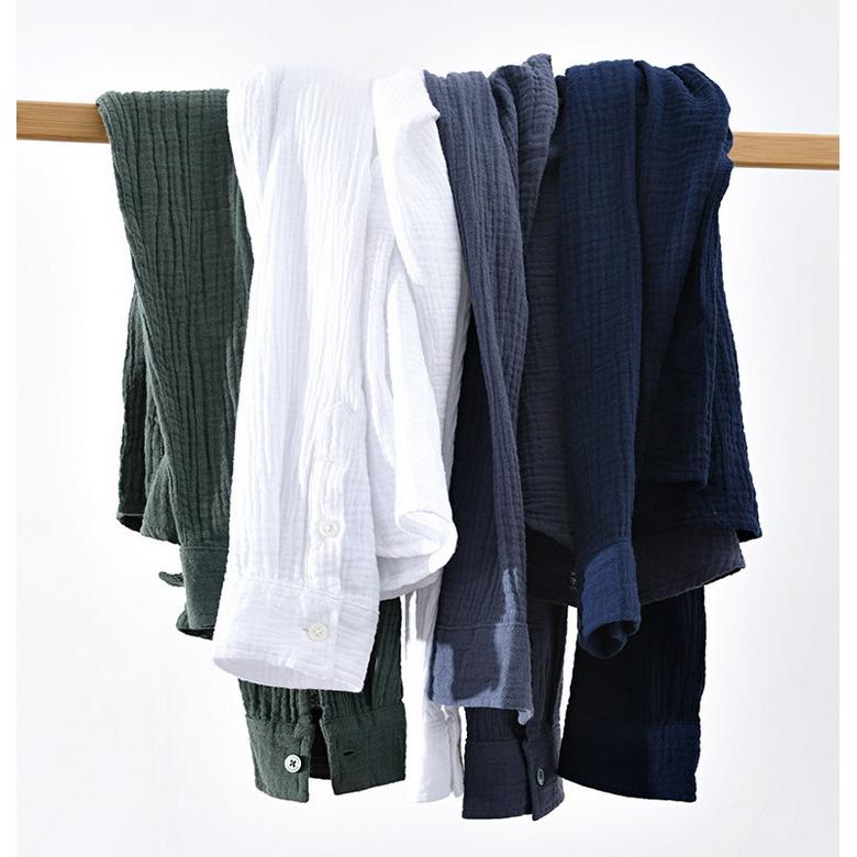 カジュアルシャツ メンズ コットンダブルガーゼ シャツ 長袖シャツ トップス 夏 100%綿 ふんわり 春 秋 