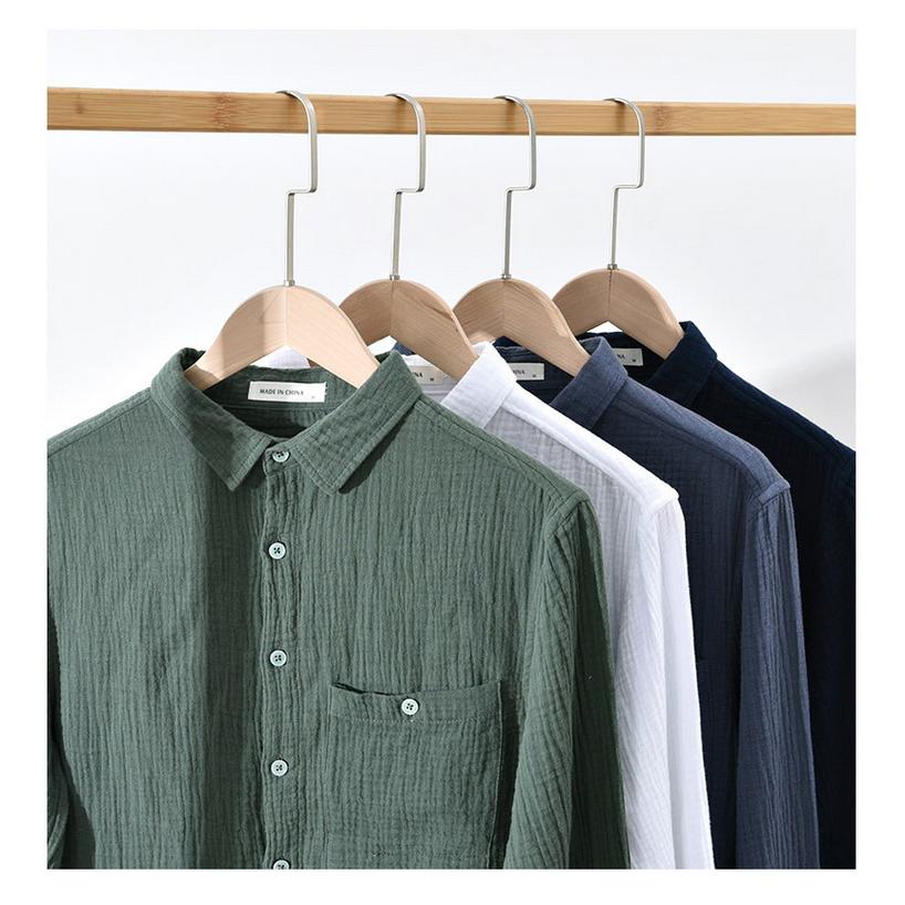 カジュアルシャツ メンズ コットンダブルガーゼ シャツ 長袖シャツ トップス 夏 100%綿 ふんわり 春 秋 