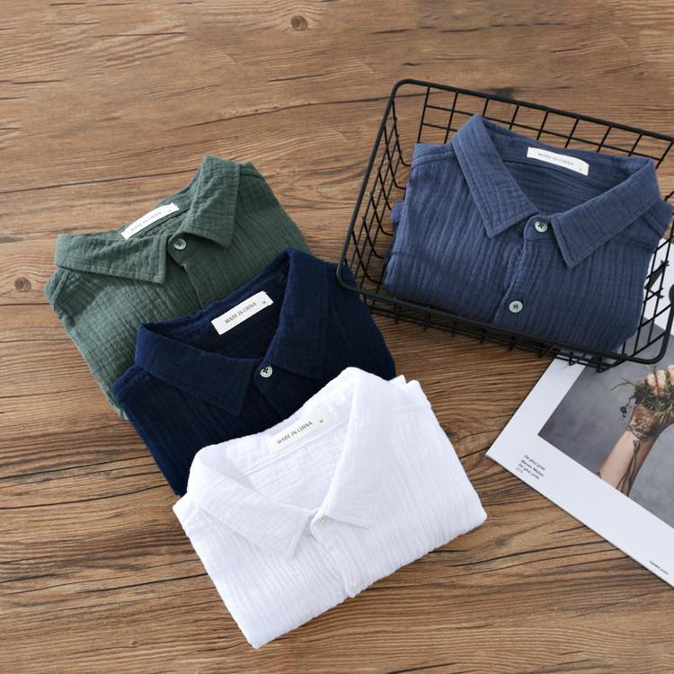 カジュアルシャツ メンズ コットンダブルガーゼ シャツ 長袖シャツ トップス 夏 100%綿 ふんわり 春 秋 