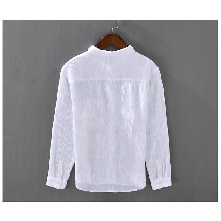 カジュアルシャツ メンズ コットンダブルガーゼ シャツ 長袖シャツ トップス 夏 100%綿 ふんわり 春 秋 