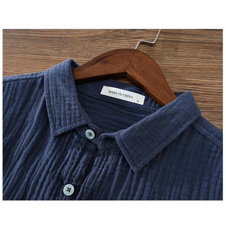 カジュアルシャツ メンズ コットンダブルガーゼ シャツ 長袖シャツ トップス 夏 100%綿 ふんわり 春 秋 