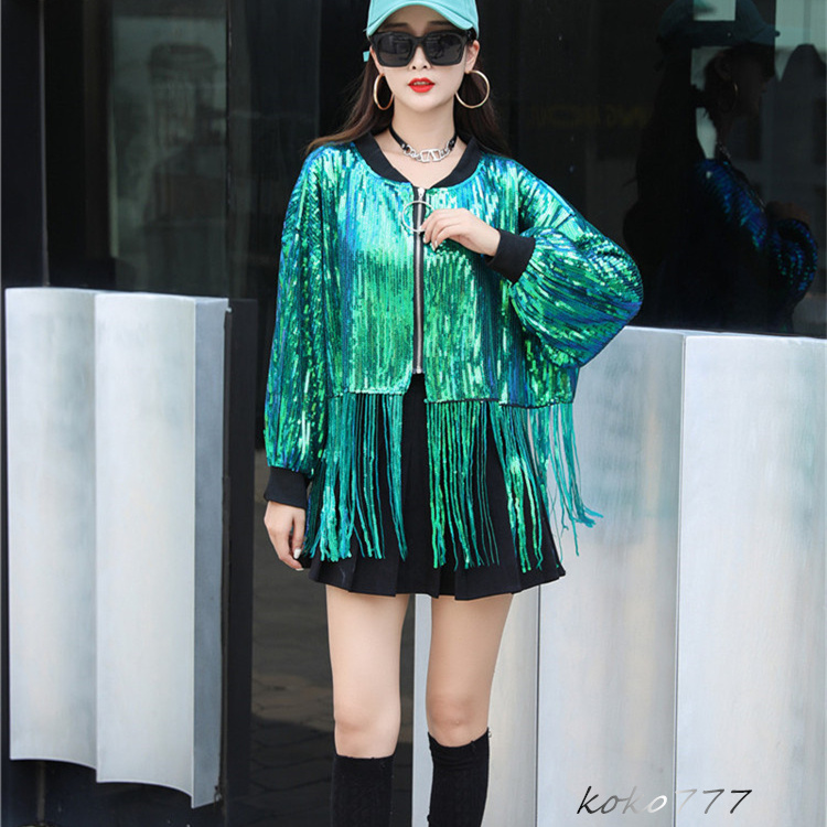 ジャケット レディース コート スパンフリンジ ダンスウェア ヒップホップ 女子外套 イベント 学園祭 舞台衣装 発表会 カジュアル 部活 アウター 