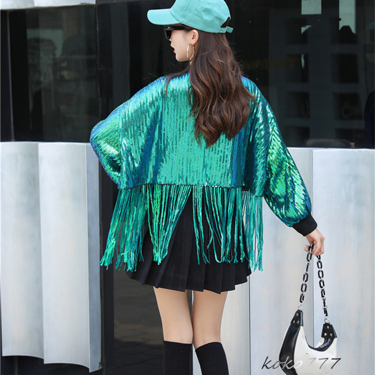 ジャケット レディース コート スパンフリンジ ダンスウェア ヒップホップ 女子外套 イベント 学園祭 舞台衣装 発表会 カジュアル 部活 アウター 