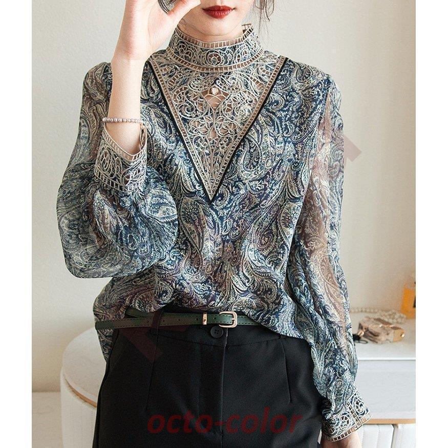 ブラウス レディース 40代 春夏秋新作 オシャレブラウス レース刺繍シャツ 通勤 50代 レション ゆったり 長袖トップス パフスブブラウス シャツ30代 大人 
