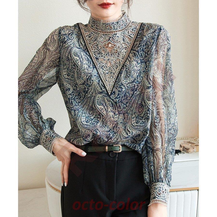 ブラウス レディース 40代 春夏秋新作 オシャレブラウス レース刺繍シャツ 通勤 50代 レション ゆったり 長袖トップス パフスブブラウス シャツ30代 大人 