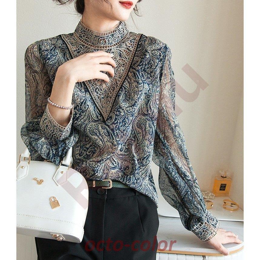 ブラウス レディース 40代 春夏秋新作 オシャレブラウス レース刺繍シャツ 通勤 50代 レション ゆったり 長袖トップス パフスブブラウス シャツ30代 大人 