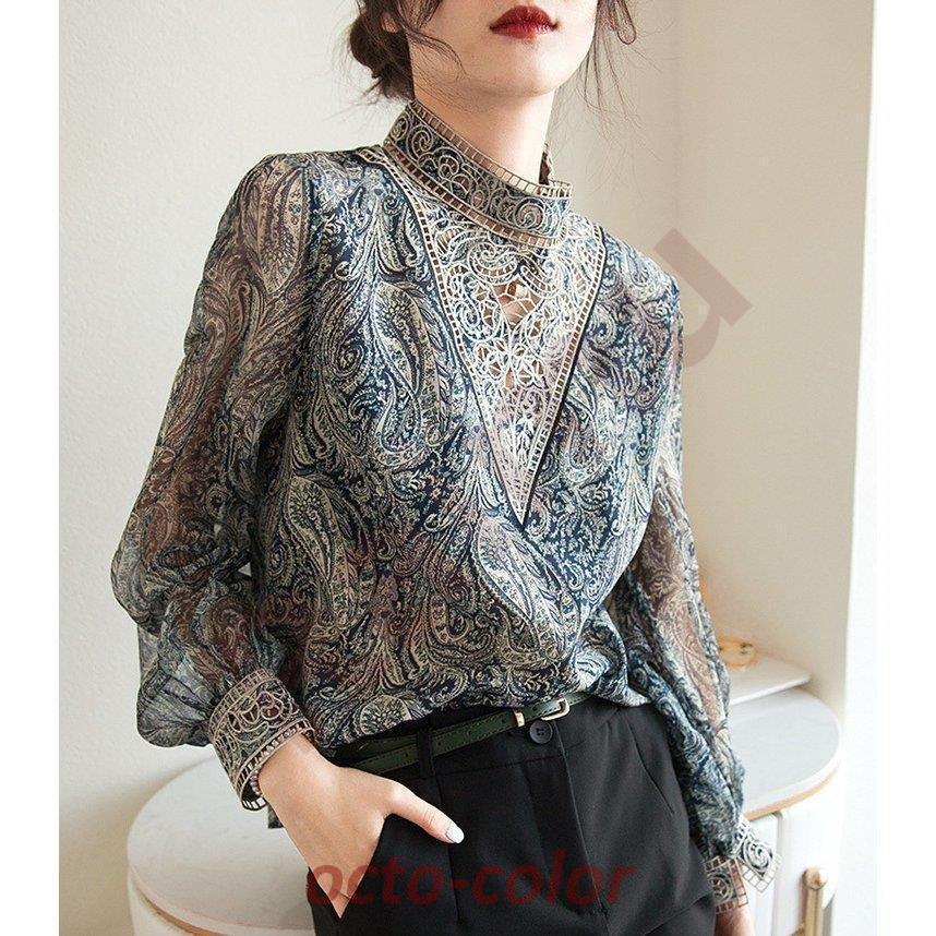 ブラウス レディース 40代 春夏秋新作 オシャレブラウス レース刺繍シャツ 通勤 50代 レション ゆったり 長袖トップス パフスブブラウス シャツ30代 大人 