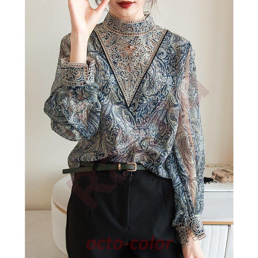 ブラウス レディース 40代 春夏秋新作 オシャレブラウス レース刺繍シャツ 通勤 50代 レション ゆったり 長袖トップス パフスブブラウス シャツ30代 大人 