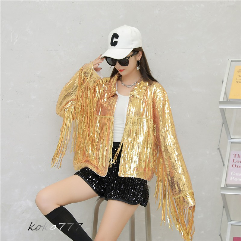 ジャケット レディースジャケット コート スパンフリンジ ダンスウェア ヒップホップ 学園祭 部活 アウター 女子外套 カジュアル 発表会 イベント 