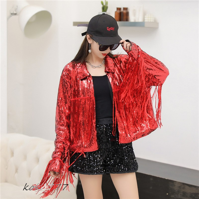 ジャケット レディースジャケット コート スパンフリンジ ダンスウェア ヒップホップ 学園祭 部活 アウター 女子外套 カジュアル 発表会 イベント 