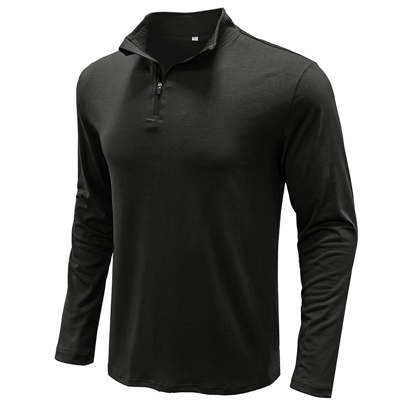 Tシャツ モックネック メンズ ロンT 長袖 紳士 春秋 ハーフジップ ストレッチ 欧米サイズ 無地 ゴルフウェア ゴルフ シンプル 冬 