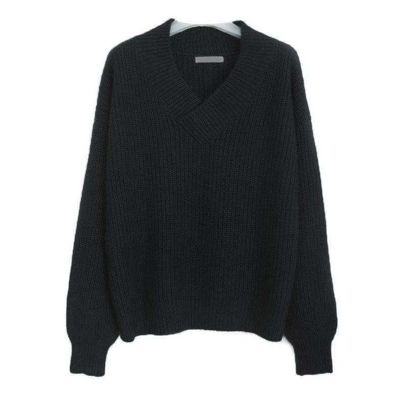 ゆったりVネックパフスリーブニットレディースアルパカニットボトムプルオーバーセーター ニット 春と秋冬の 純色  