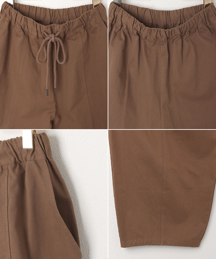 ツイル オーバーサイズ パンツ ウエストゴム レディース ウエストドロー 冬 体型カバー コットン 夏 サイドポケット 春 秋 送料無料 ワイド 