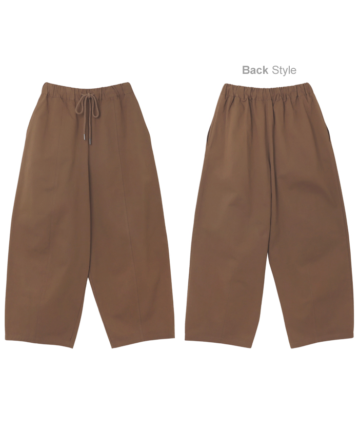 ツイル オーバーサイズ パンツ ウエストゴム レディース ウエストドロー 冬 体型カバー コットン 夏 サイドポケット 春 秋 送料無料 ワイド 
