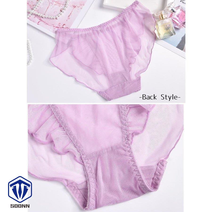 スタンダードショーツ シースルー パンツ パンティー レディース リボン インナー 女性下着 ランジ メロウフリル メッシュ フリル 透け感 