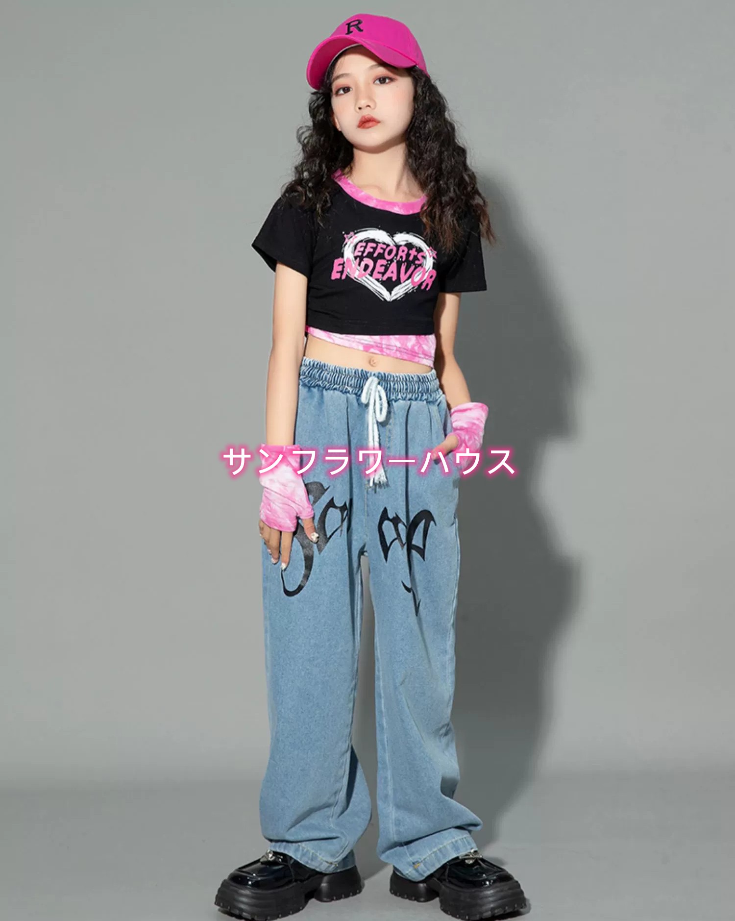 キッズ ダンス 衣装 チアガール ヒップホップ ヘソ出し 女の子 Tシャツ 演出服 セットアップ 黒Tシャツ キッズダンス衣装 ジャッズ ステージ ダンスウェア JAZZ 