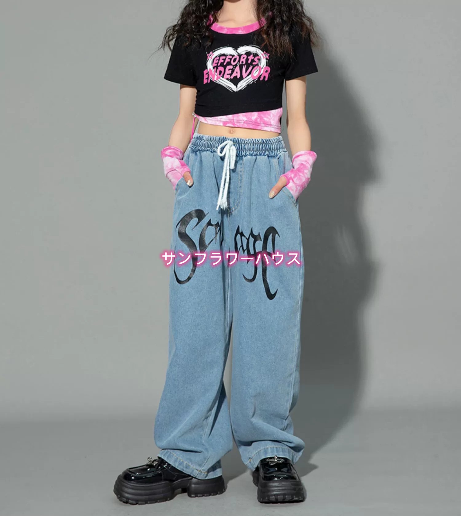 キッズ ダンス 衣装 チアガール ヒップホップ ヘソ出し 女の子 Tシャツ 演出服 セットアップ 黒Tシャツ キッズダンス衣装 ジャッズ ステージ ダンスウェア JAZZ 