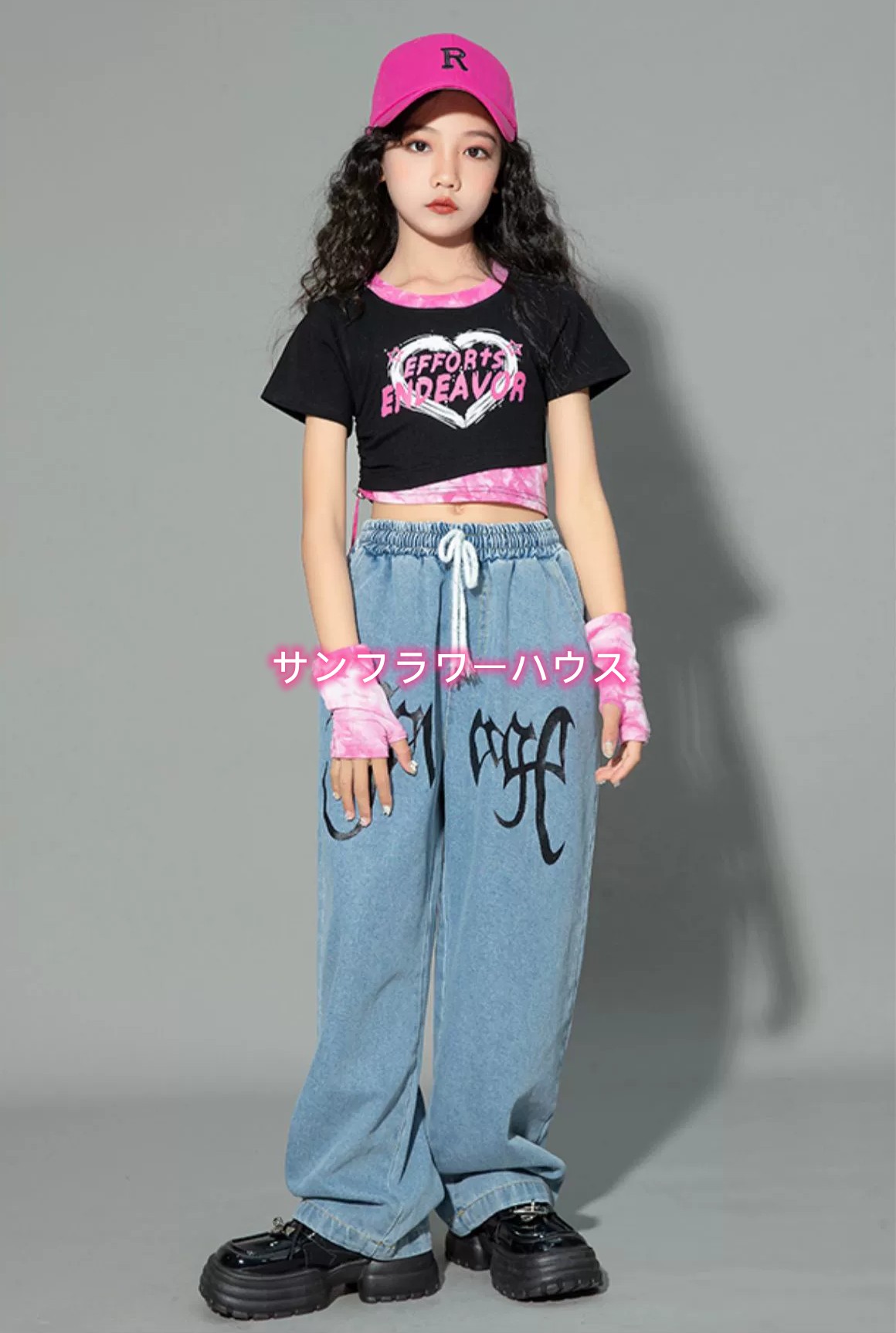 キッズ ダンス 衣装 チアガール ヒップホップ ヘソ出し 女の子 Tシャツ 演出服 セットアップ 黒Tシャツ キッズダンス衣装 ジャッズ ステージ ダンスウェア JAZZ 