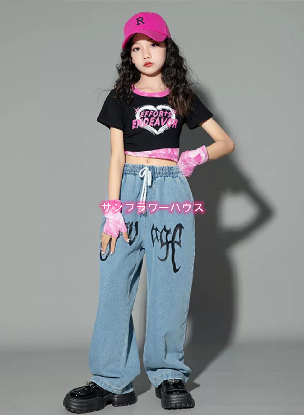 キッズ ダンス 衣装 チアガール ヒップホップ ヘソ出し 女の子 Tシャツ 演出服 セットアップ 黒Tシャツ キッズダンス衣装 ジャッズ ステージ ダンスウェア JAZZ 